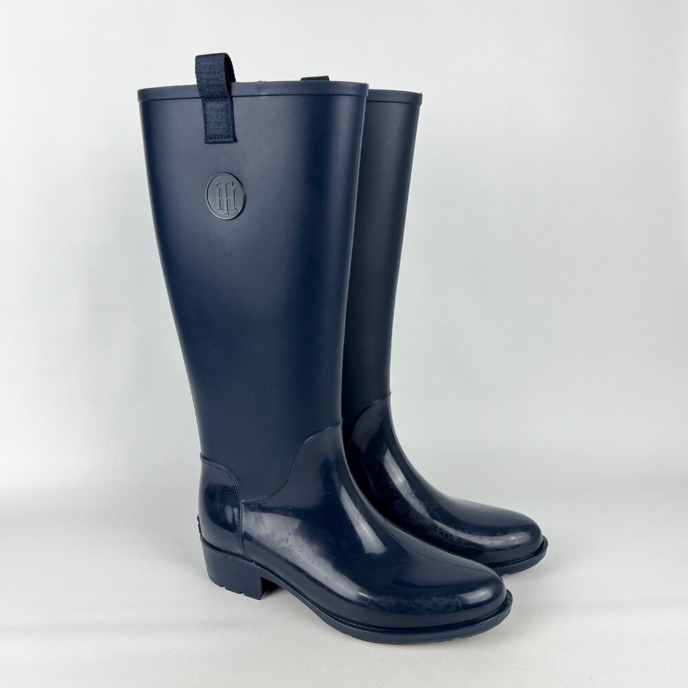 Tommy Hilfiger Womens Karissa Blue Rain Boots Pull On Water Resistant size 9